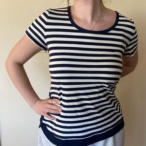 Nautica Women's Black and White Striped Tee